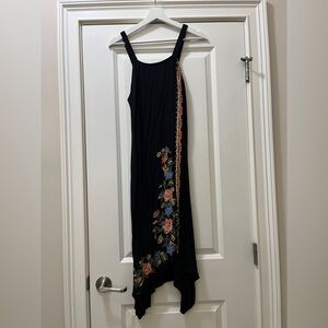 Asymmetrical Black Dress with Floral “Embroidery”